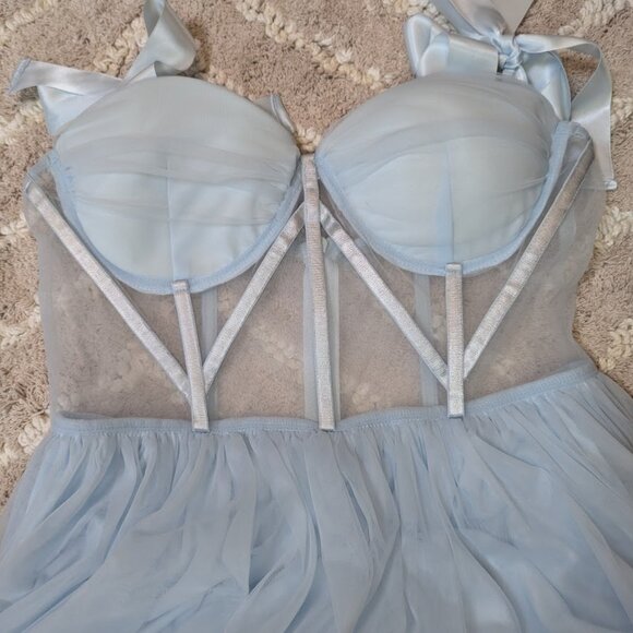 NWT - Tie Shoulder Bustier Mesh Party Dress Size Large - Picture 6 of 9